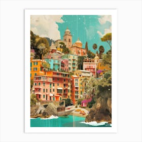 Portofino   Retro Collage Style 1 Art Print