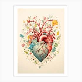 Detailed Heart & Leaves Illustration Sepia Art Print