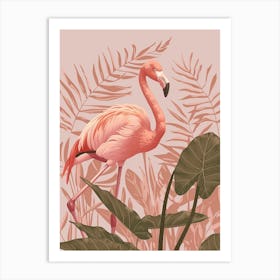 American Flamingo And Alocasia Elephant Ear Minimalist Illustration 2 Art Print