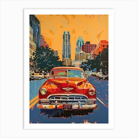 Rainey Street Historic District Austin Texas Colourful Blockprint 2 Art Print