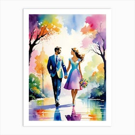 Couple Walking In The Park Art Print