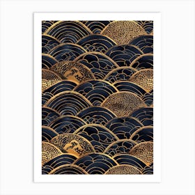 Gold And Black Waves Art Print