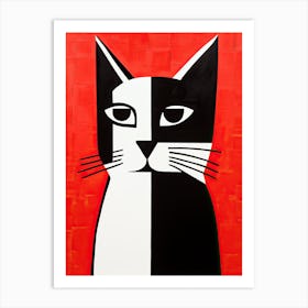 Cubist Cat Chronicles: Minimalist Artistry Art Print