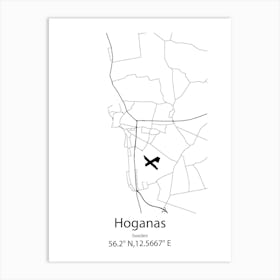 Hoganas,Sweden Minimalist Map Art Print