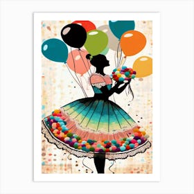 Vintage Party Girl With Balloons Art Print