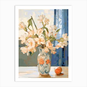Freesia Flower And Peaches Still Life Painting 2 Dreamy Art Print
