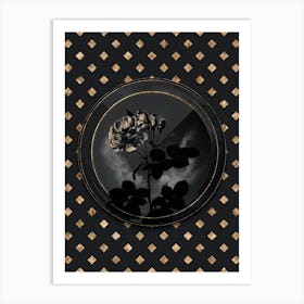 Shadowy Vintage Damask Rose Botanical in Black and Gold 2 Art Print