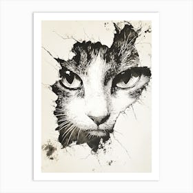 Angry Cat Watching from Wall Hole 10 Art Print