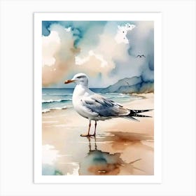 Seagull On The Beach Art Print