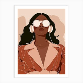 Illustration Of A Woman Wearing Headphones Art Print