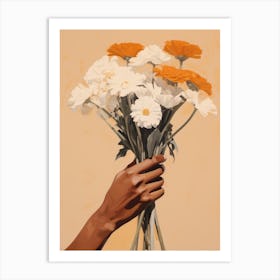 Hand Holding A Bouquet Of Flowers Art Print