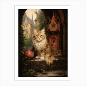 Cat & A Castle Rococo Style 1 Art Print