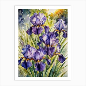 Iris Flowers - Spring in an English Garden Irises Watercolor Large Artwork | HD Painting by John Arwen Art Print