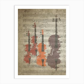 Music Notes Score Song Melody Classic Classical Vintage Violin Viola Cello Bass Art Print