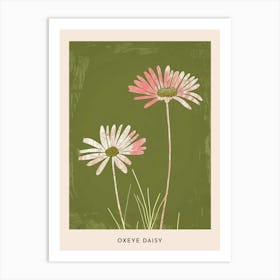 Pink & Green Oxeye Daisy Flower Poster Art Print