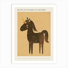 Black Unicorn Beige Background Poster Art Print