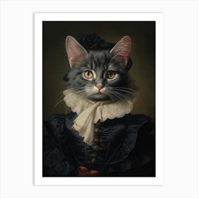 Black & Pink Cat Rococo Style 3 Art Print