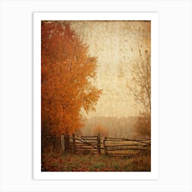 Autumn Landscape Grunge Texture Overlay Leaves In Varying Shades From Orange To Russet Decrepit W (2) Art Print