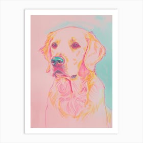 Golden Retriever Dog Pink & Blue Line Illustration Art Print