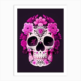 Skull With Floral Patterns Pink 3 Mexican Art Print