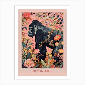 Floral Animal Painting Mountain Gorilla 2 Poster Art Print