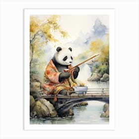 Panda Art Knitting Watercolour 3 Art Print