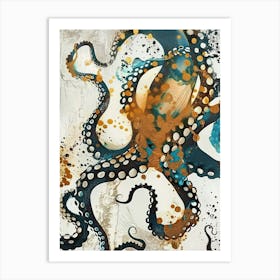 Octopus Painting Gold Blue Effect Collage 1 Art Print