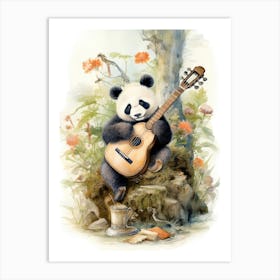 Panda Art Playing An Instrument Watercolour 1 Art Print