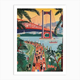 Wuhan Yangtze River Bridge, China, Colourful 4 Art Print