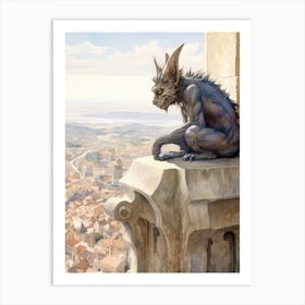 Gargoyle Watercolour In Toledo Spain Art Print