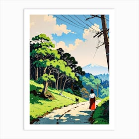 Woman Walking Down A Road Art Print