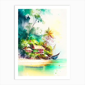 Koh Mak Thailand Watercolour Pastel Tropical Destination Art Print