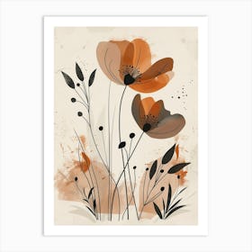 Flowers In Beige, Brown And White Tones, Using Simple Shapes In A Minimalist And Elegant 5 Art Print