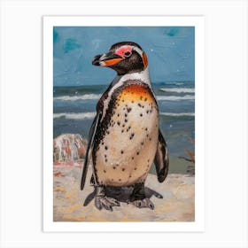 African Penguin Bleaker Island Oil Painting 2 Art Print