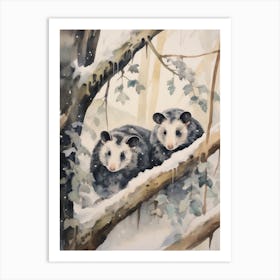 Winter Watercolour Opossum 3 Art Print