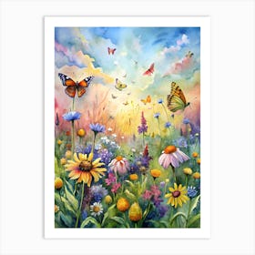 Wildflowers And Butterflies Art Print