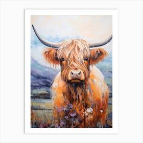 Illustration Of Highland Cow With Wildflowers 1 Art Print