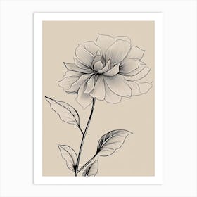 Dahlia Line Art Flowers Illustration Neutral 5 Art Print