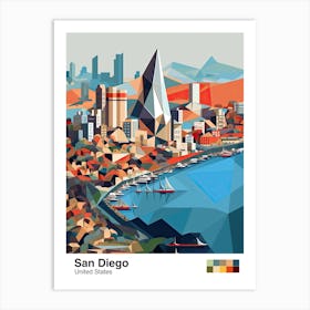 San Diego, Usa, Geometric Illustration 2 Poster Art Print