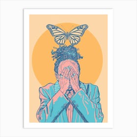 Butterfly On The Head Art Print