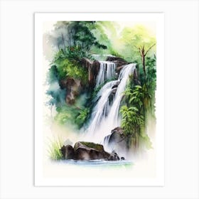 Cunca Wulang Waterfall, Indonesia Water Colour  Art Print