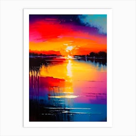 Sunrise Over Lake Waterscape Bright Abstract 1 Art Print