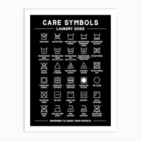 Laundry Care Symbols Black Art Print