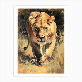African Lion Lioness On The Prowl Acrylic Painting 2 Art Print