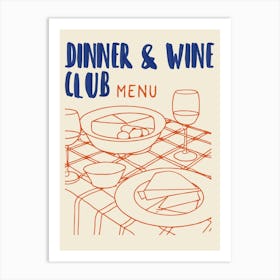 Dinner And Wine Club Menu Art Print