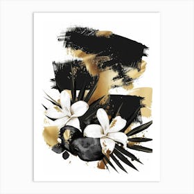 Black And Gold Floral Painting Art Print