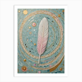 White Feather On Whimsical Mosaic Art Print