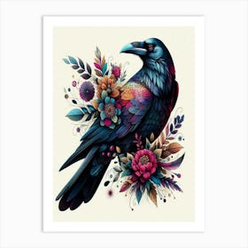 Raven With Flowers 3 Art Print