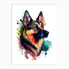 Cute German Shepherd Watercolor Portrait Art Print