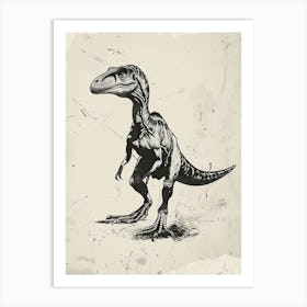 Velociraptor Dinosaur Black Ink & Sepia Illustration 2 Art Print